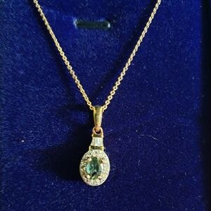 Tanzanian Natural Green Apatite and White Zircon Halo Pendant Necklace